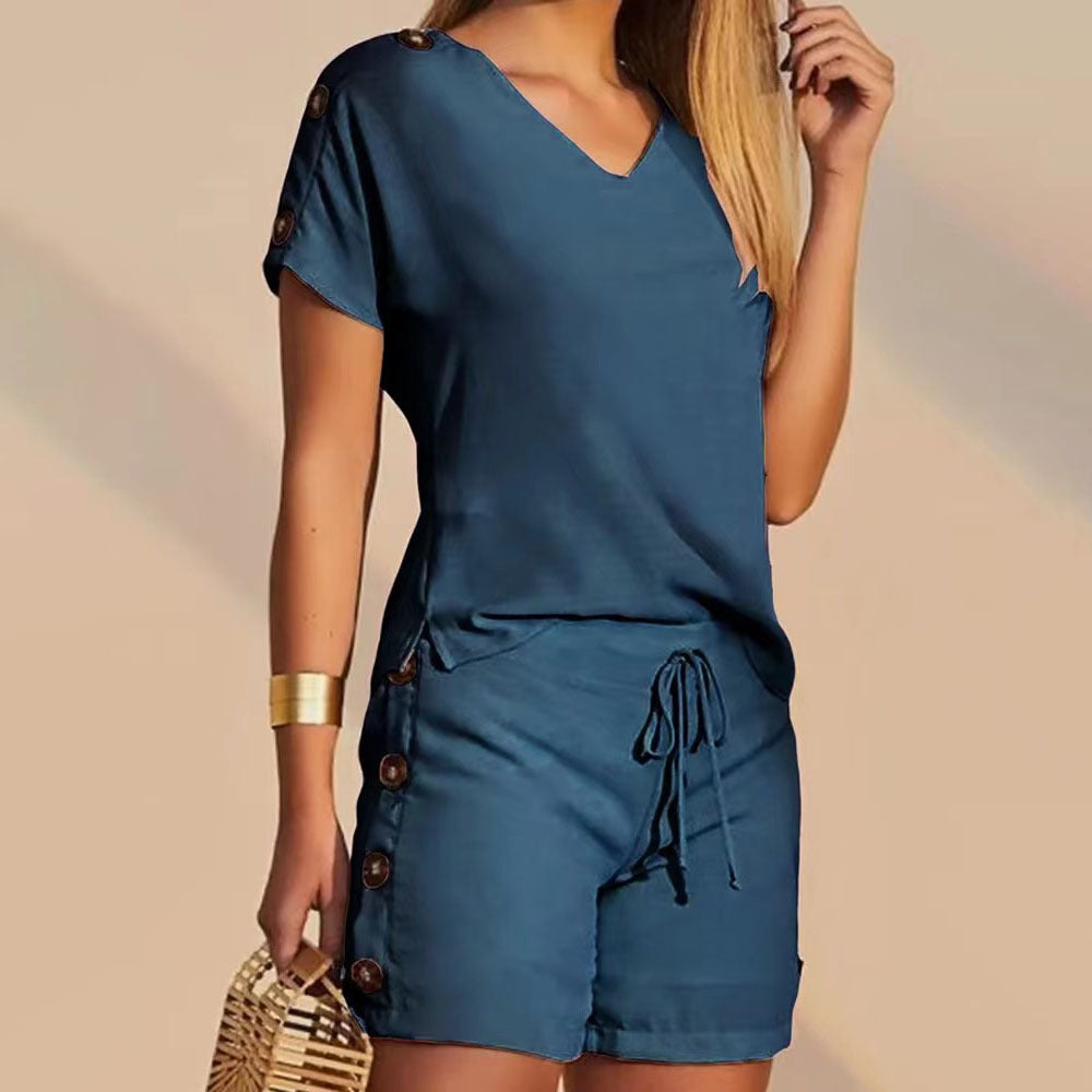 Buttons Short-sleeved Shorts Suit