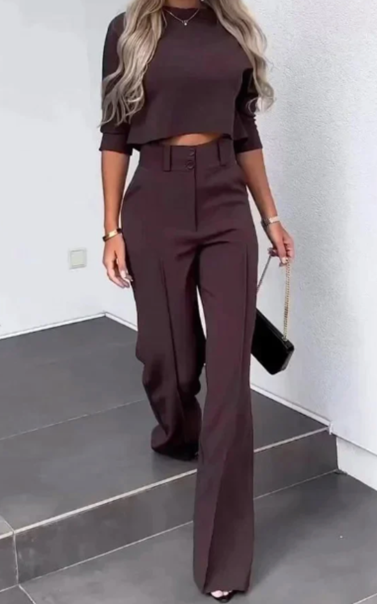 Coffee Wide Leg Pants Suit