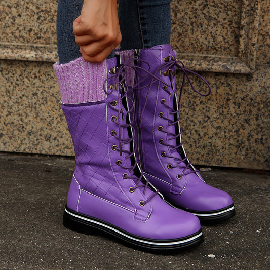 Mid Calf Lace-up Rubber Boots