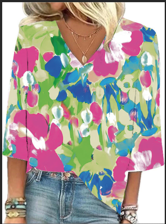 Floral V-neck Shirt