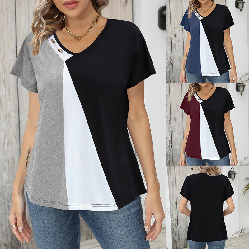 Loose Short-sleeved T-shirt Button Top