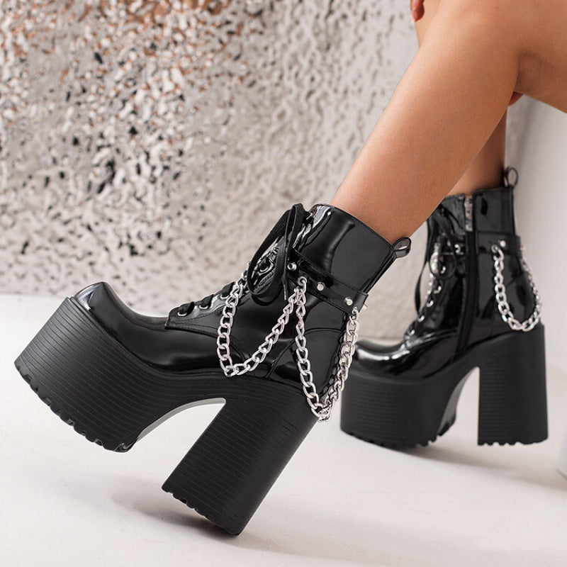 Simple Plush Patent Leather Ultra-high Heel Boots