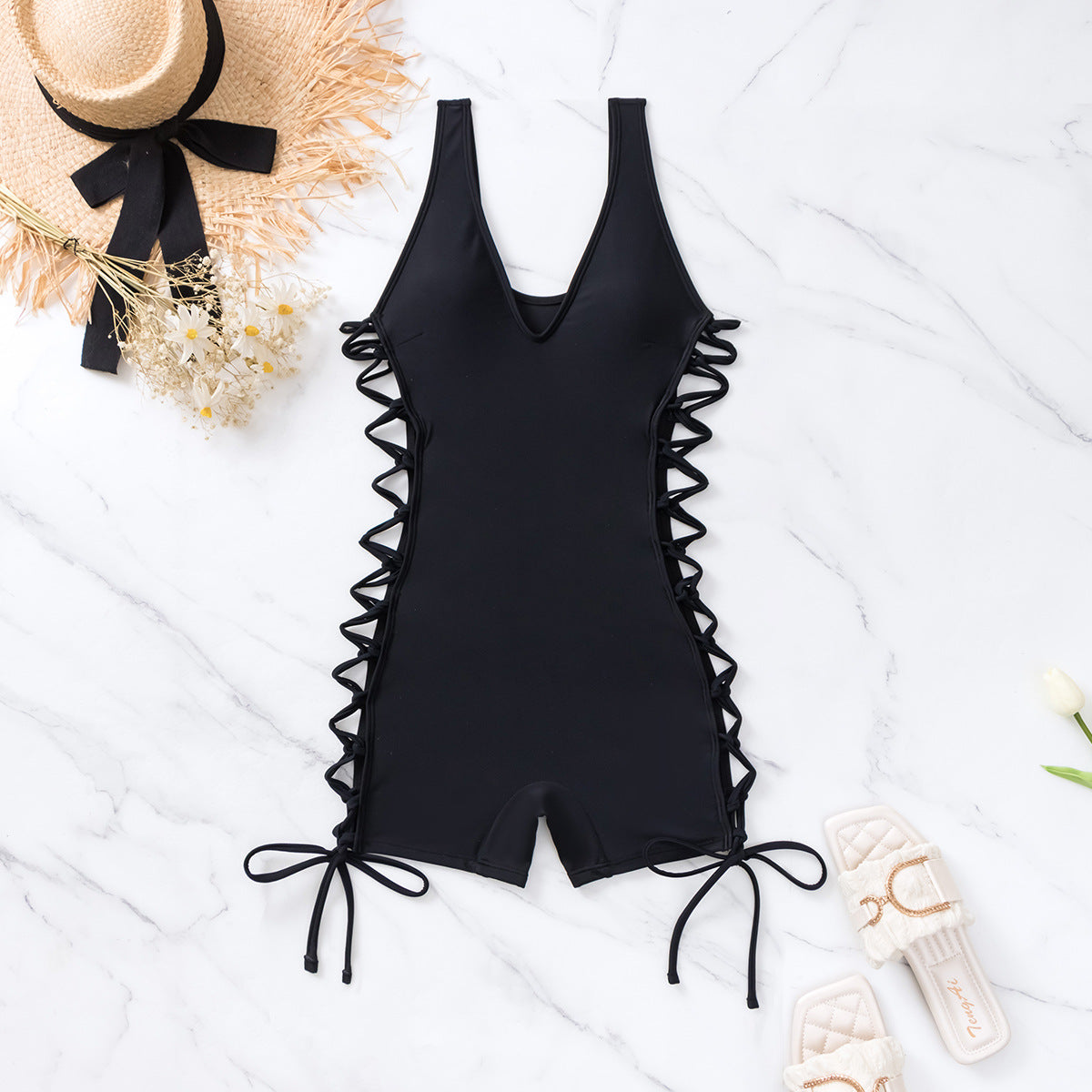 One-piece Hollow Mesh Design Swimsuit