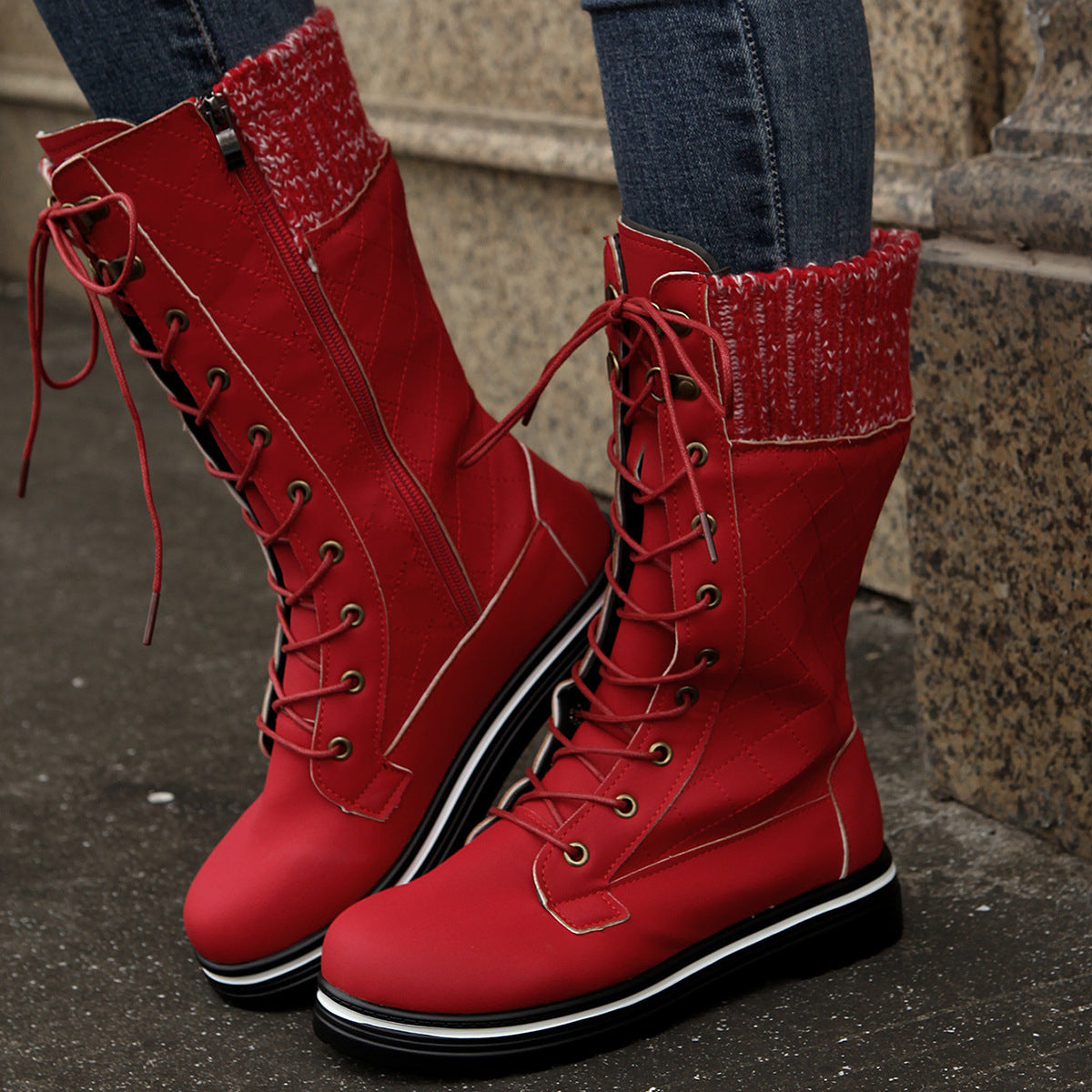 Mid Calf Lace-up Rubber Boots