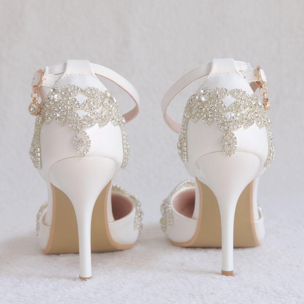 White Tassel Rhinestone Kitten Heels