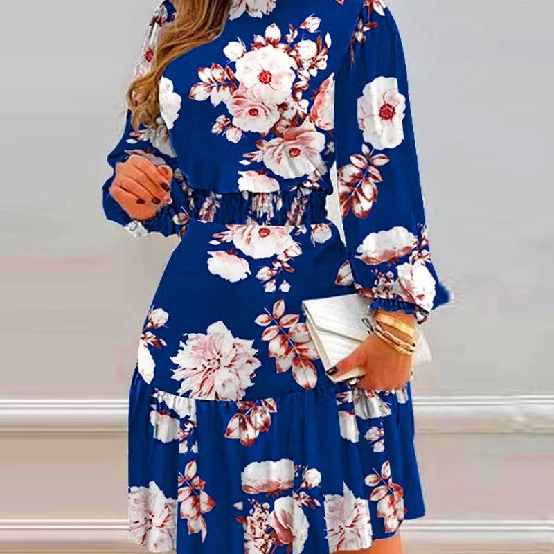 Pile Collar Floral Print Dress