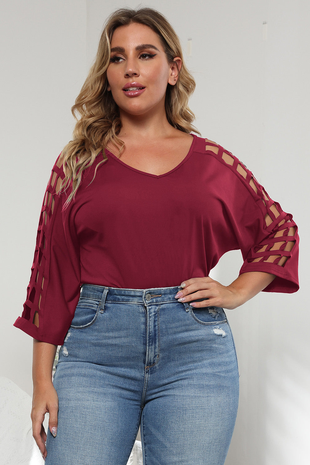 3/4 Sleeve Cutout Detail Top