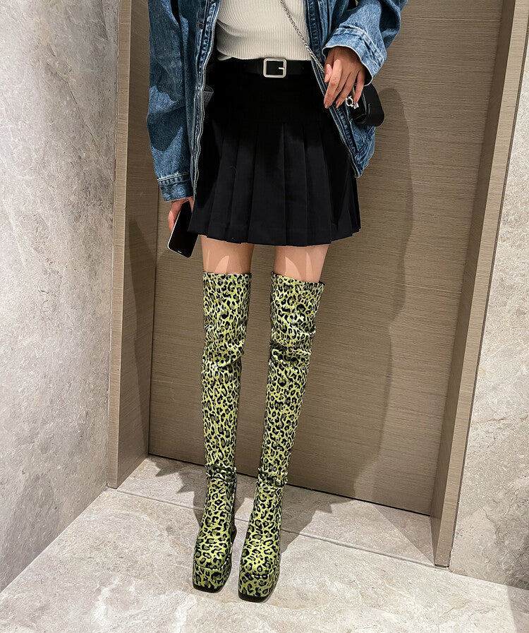 Green Leopard Print Boots