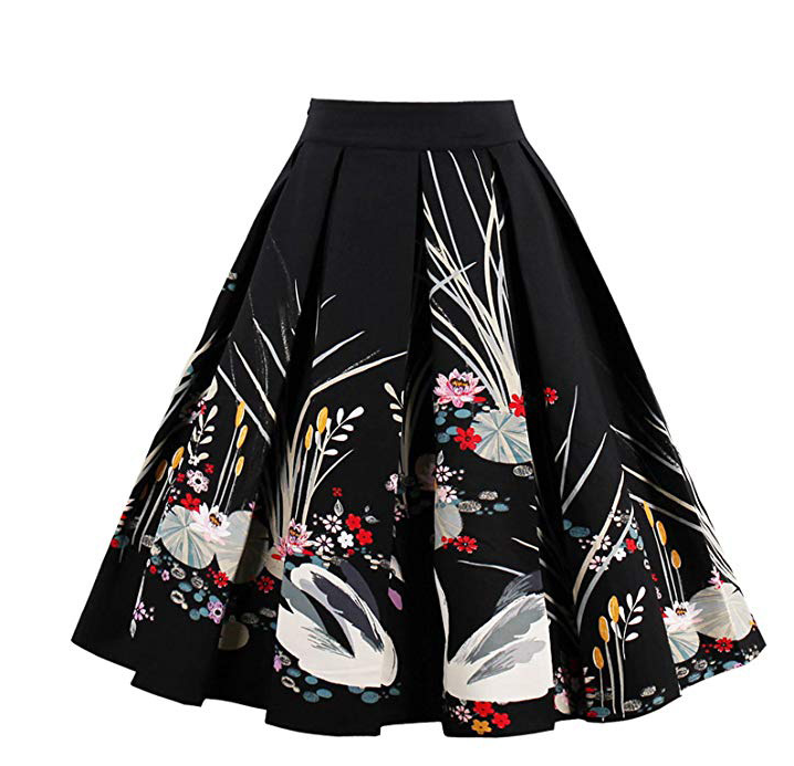 Swan Print A-line Skirt