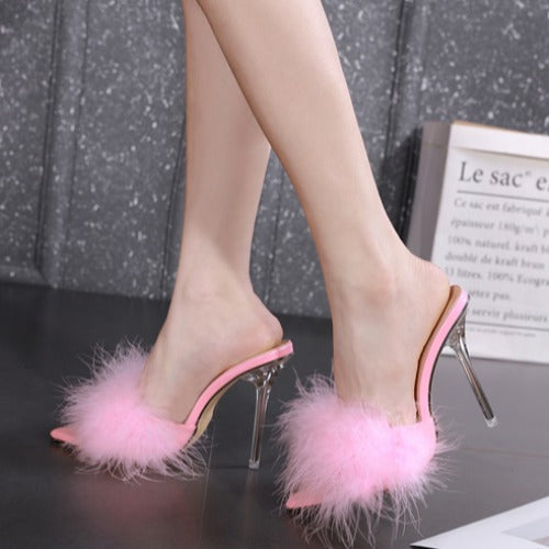 Feather Stiletto Sandals