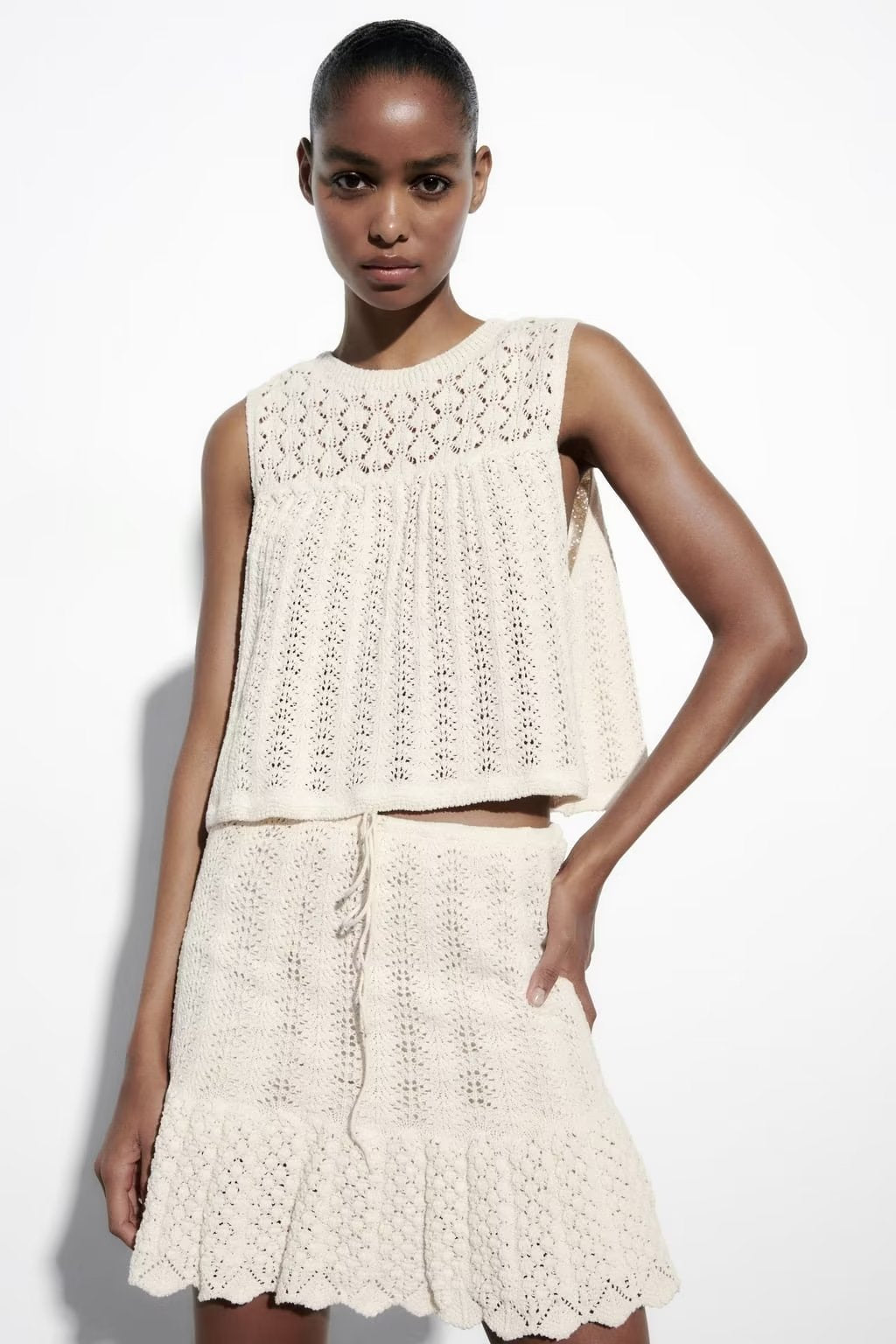 Knitted Top Drawstring Knitted Skirt Suit