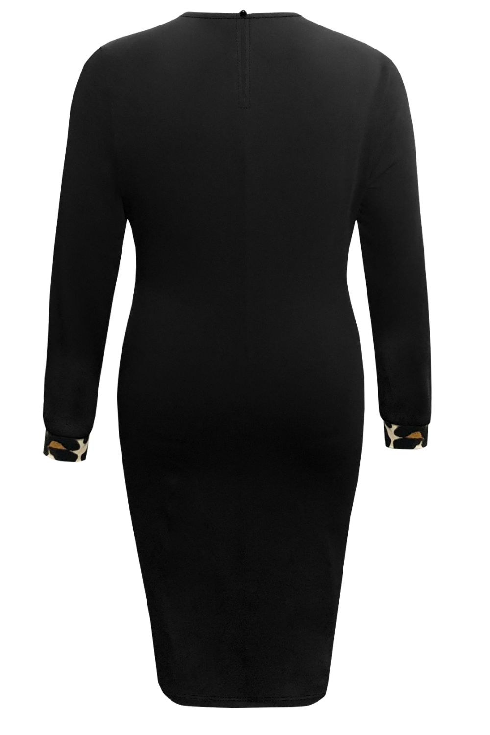 Leopard Round Neck Long Sleeve Plus Dress