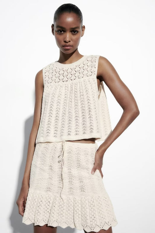 Knitted Top Drawstring Knitted Skirt Suit