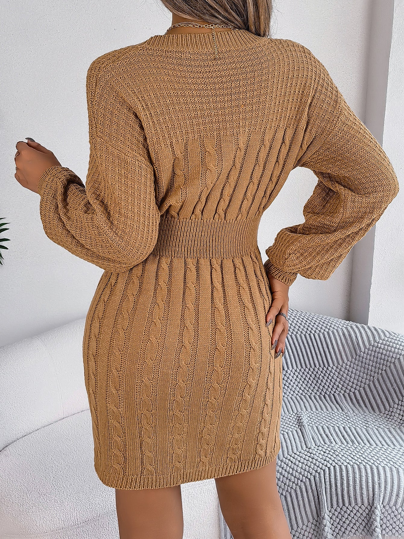 Hollow-out Lantern Sweater Dress