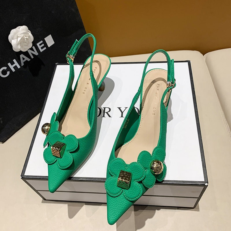 One-button Heeled Sandals