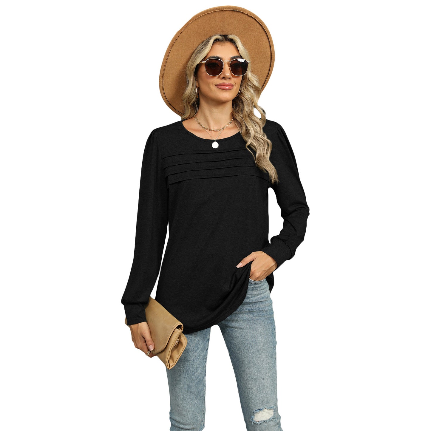 Solid Color U-neck Top