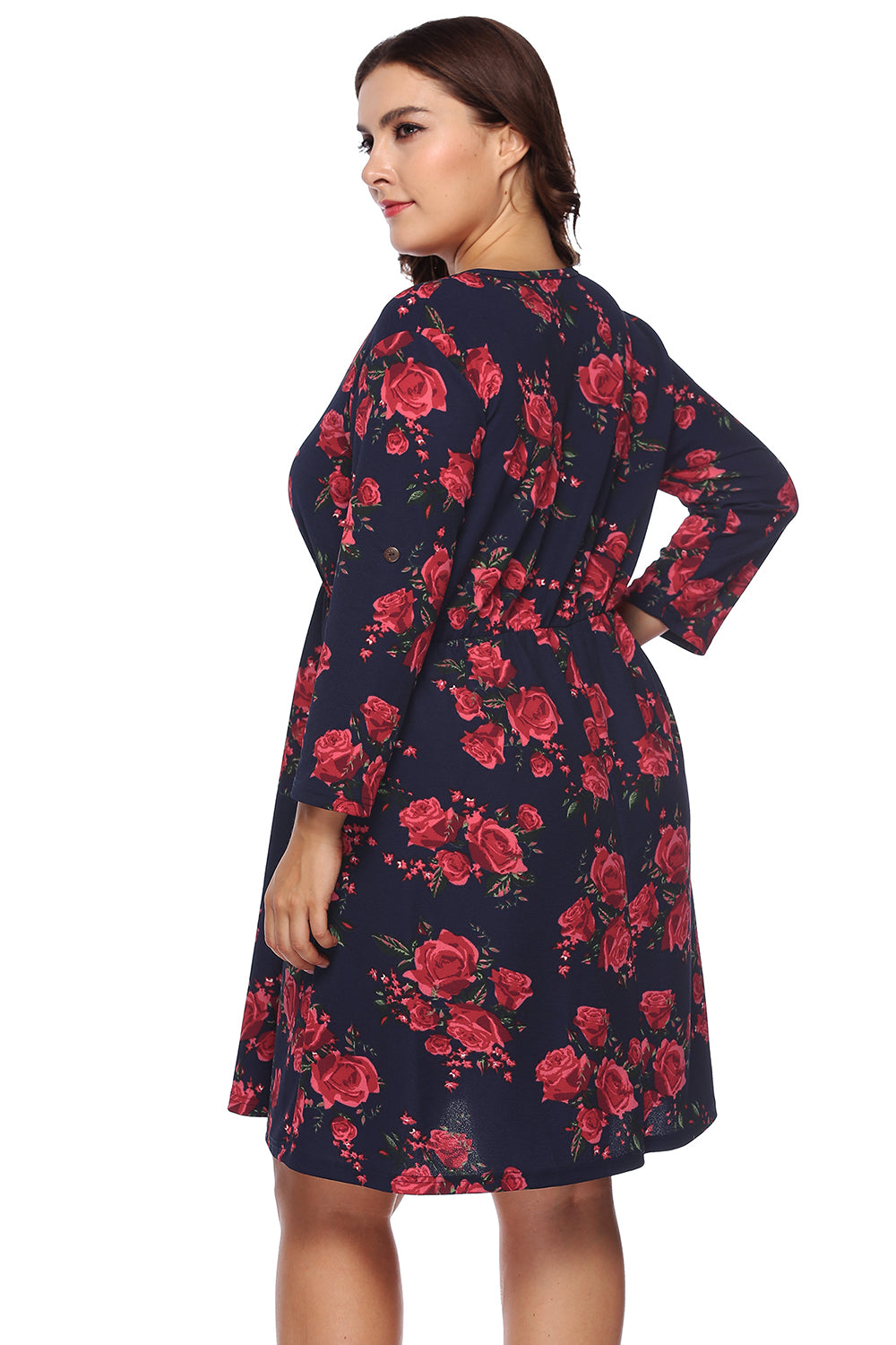 Floral Print Half Zip Up Plus Dress