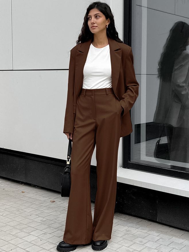 Vintage Blazer + Wide-leg Pants Two-piece Set