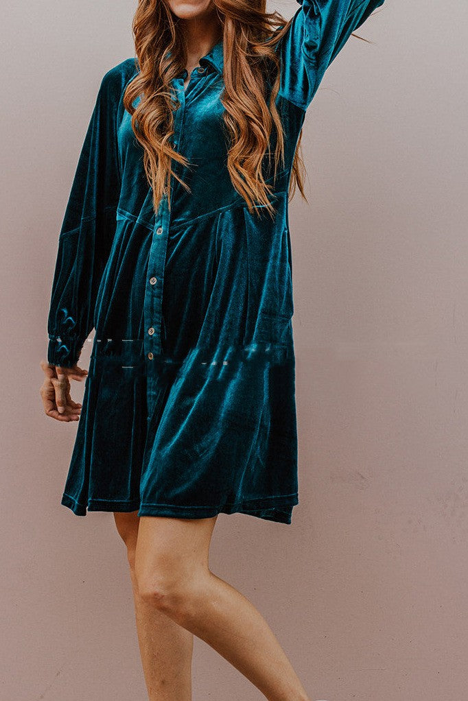 Collar Buckle Long Sleeve Dress