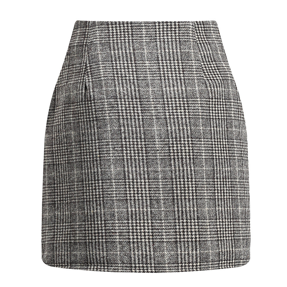 Salty Plaid Pencil Wool Mini Skirt