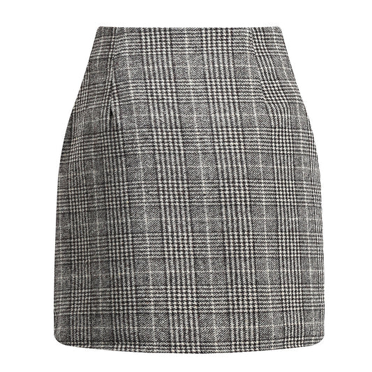 Salty Plaid Pencil Wool Mini Skirt