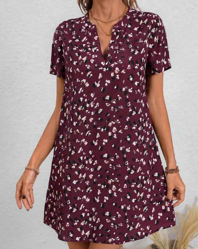 Printed Short-sleeved Mid-length Shirt Dress