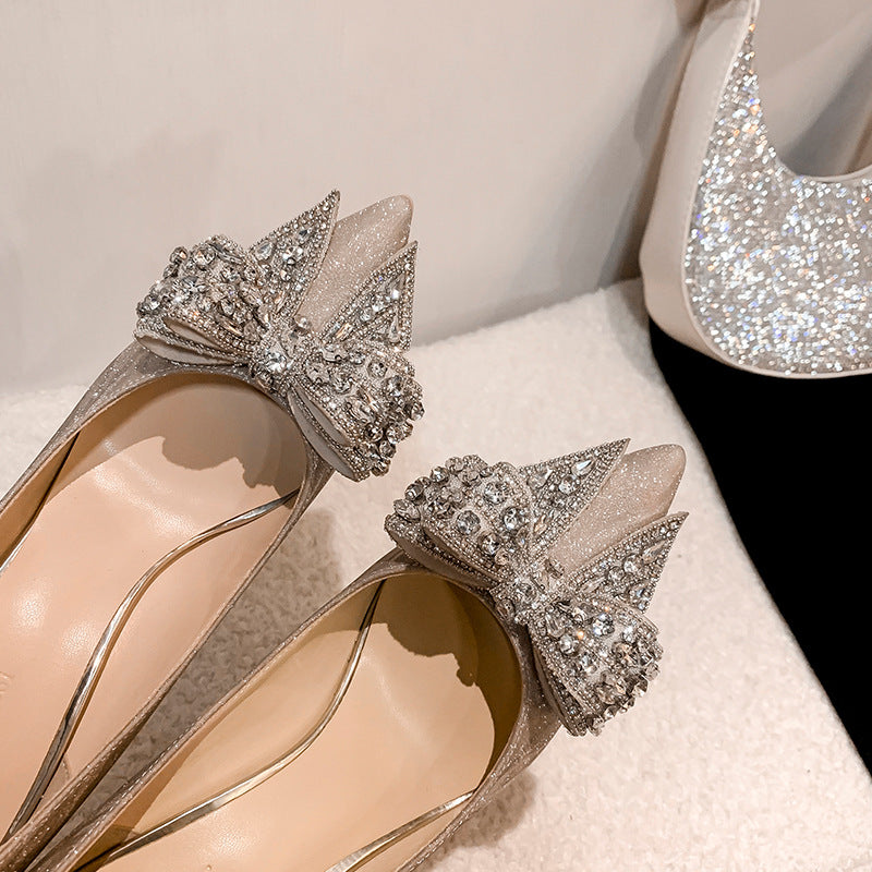 Rhinestone Bow High Heels