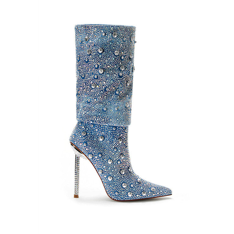 Pointed Rhinestone Heel Boots