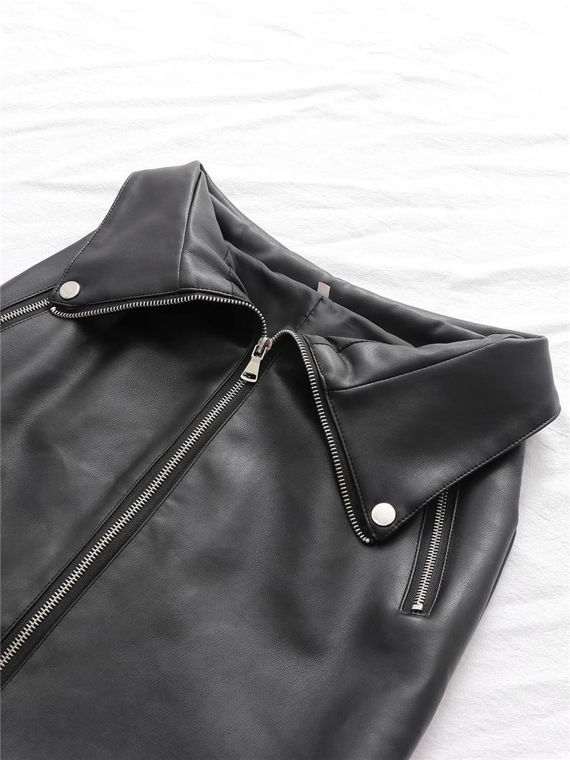 Back Zipper Leather Skirt