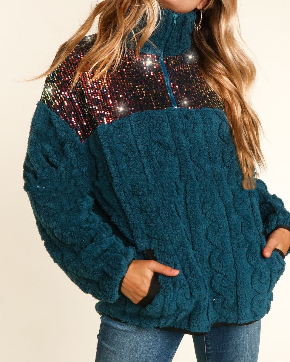 Sequin Plush Turtleneck Sweater