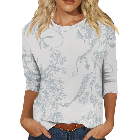 Round Neck Printed Casual Loose Long Sleeve