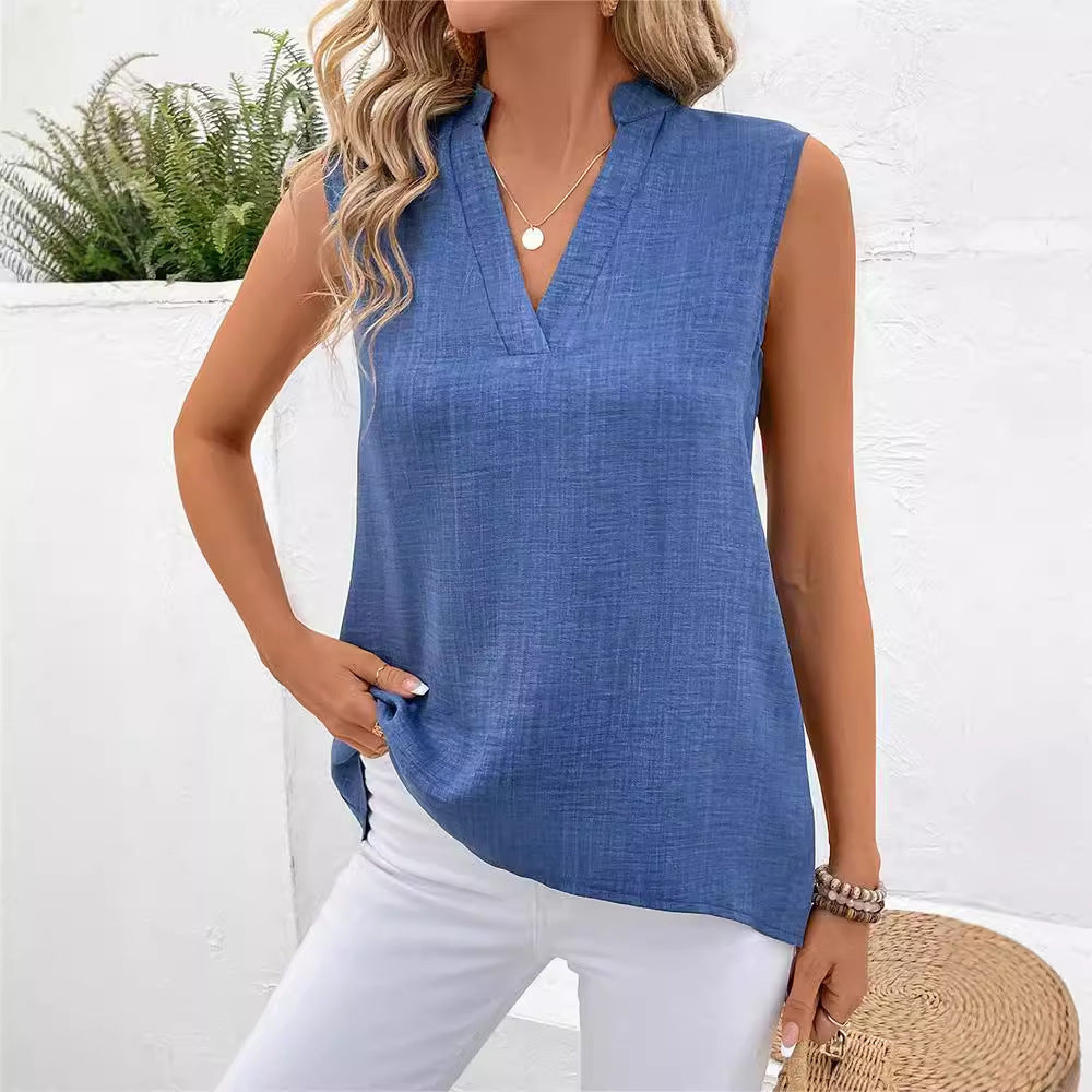 Sleeveless V-neck Blouse