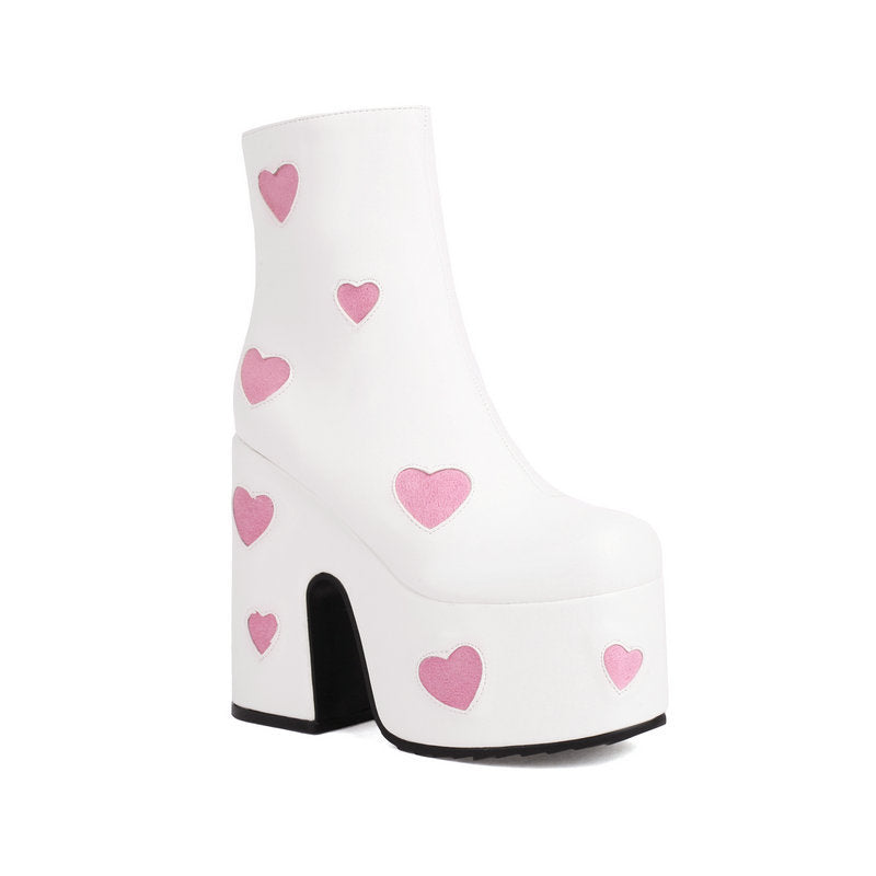 Heart Muffin Thick Bottom Chunky Heel Boots