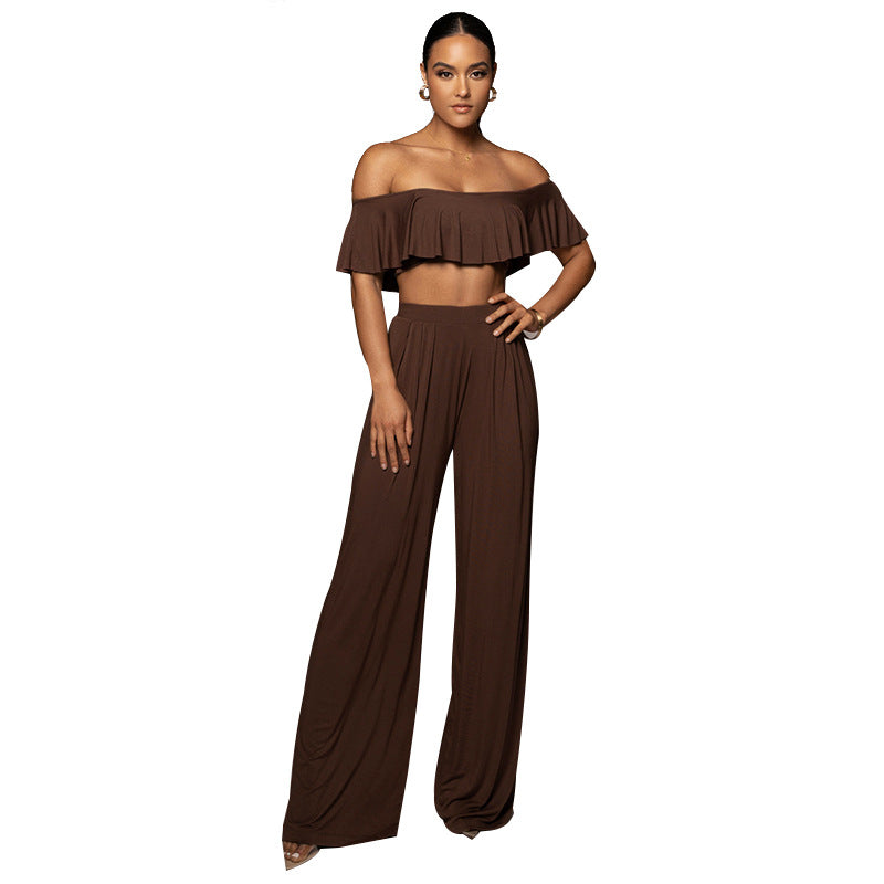 Off Shoulder Wide-leg Pants Set