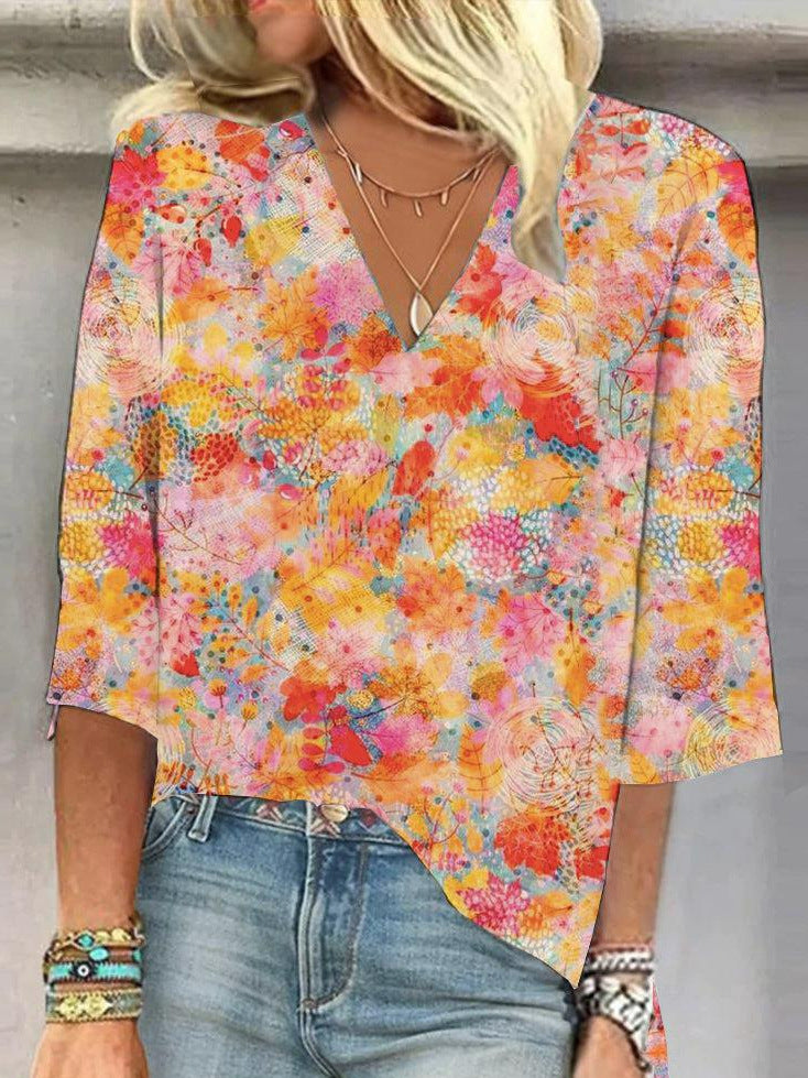 Floral V-neck Shirt