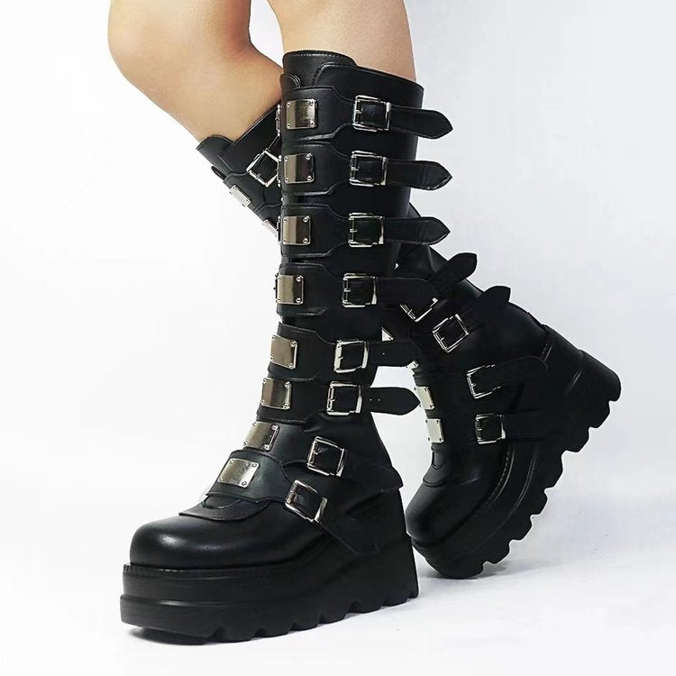 Metal Buckle With Platform High Leg Boot