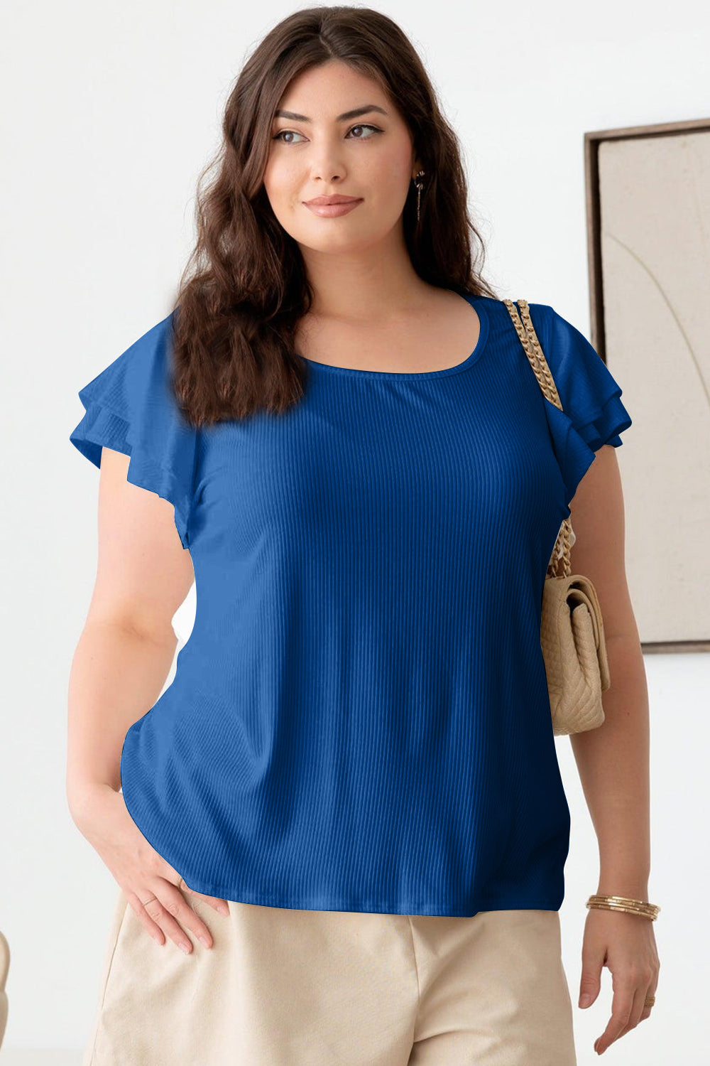 Gilli Plus Size Short Fluttery Sleeve Top