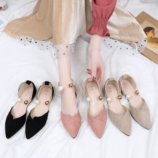 Women's New Versatile Hollow Button Pointed Flat Shoes