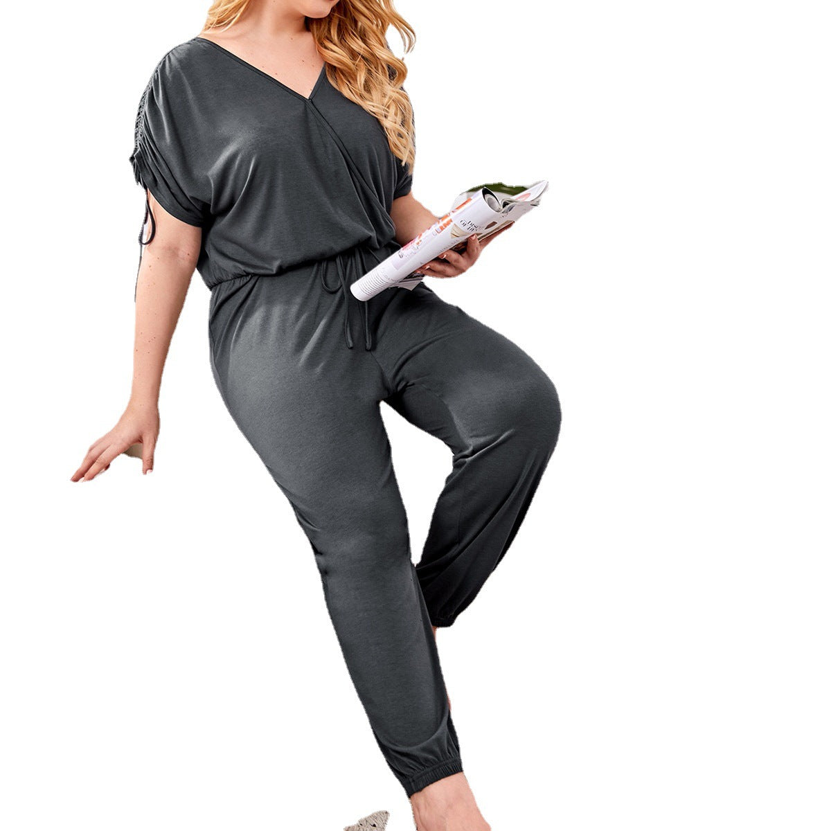 Leisure Short-sleeved Plus Jumpsuit