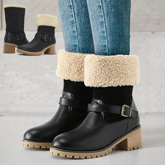 Buckle Chunky Round Toe Boots