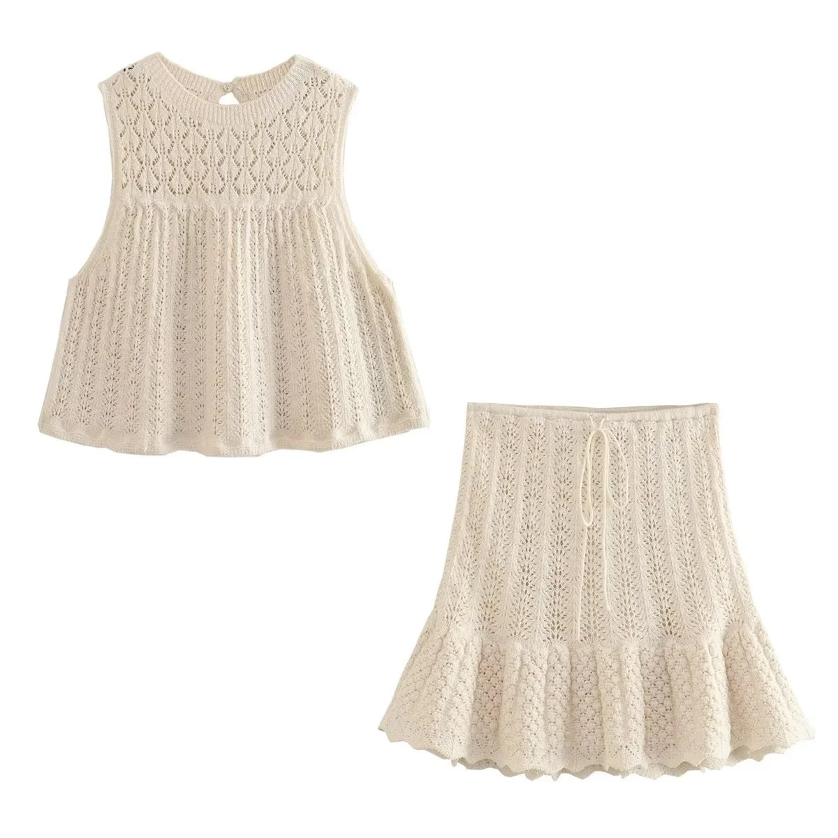 Knitted Top Drawstring Knitted Skirt Suit