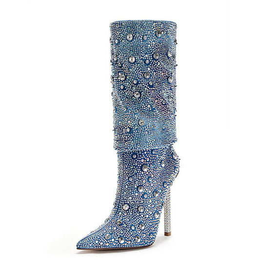 Pointed Rhinestone Heel Boots