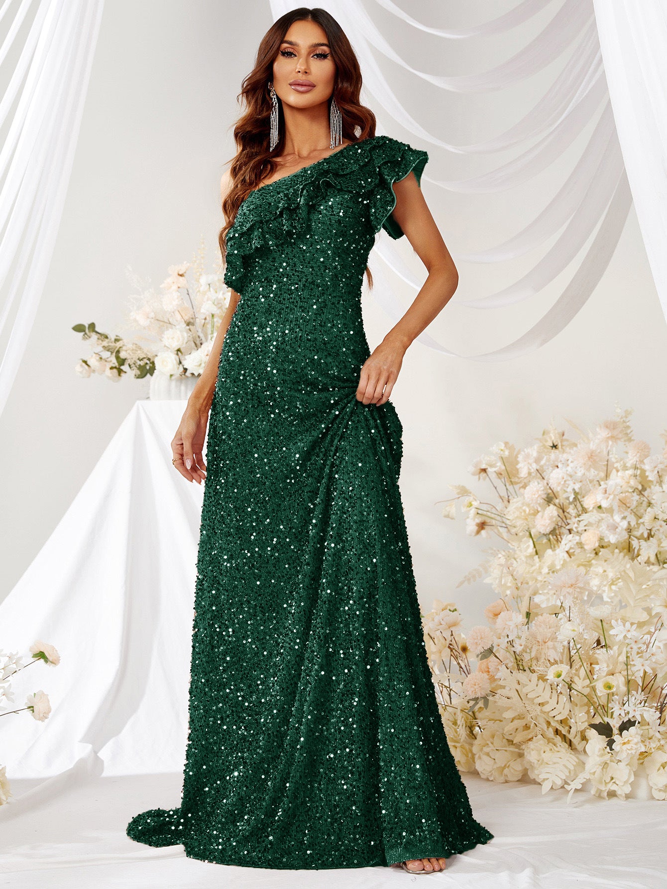 Off Shoulder Emerald Dress