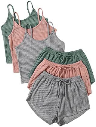 Rib Knitted Crop-top Spaghetti-strap Lace-up Shorts Suit