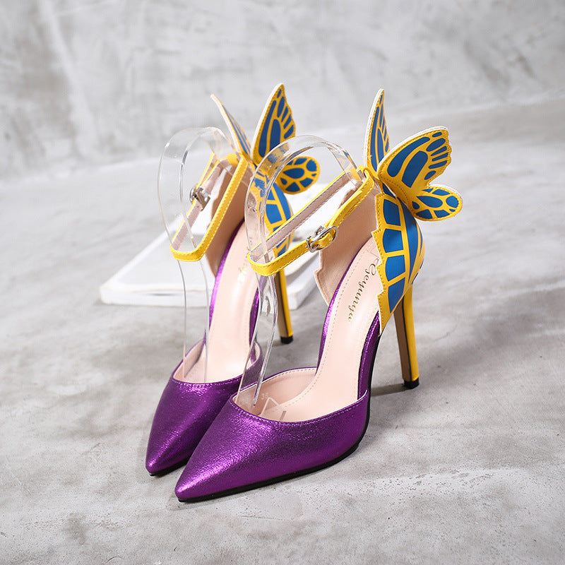 Wings Color Pointed Toe Heels