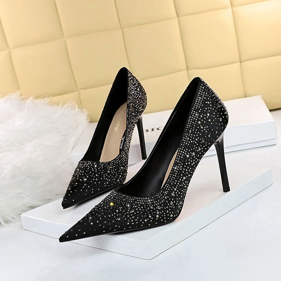 Satin Glittering Rhinestone Heels