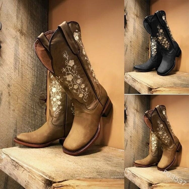 Flower Stitched Boots