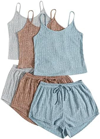 Rib Knitted Crop-top Spaghetti-strap Lace-up Shorts Suit