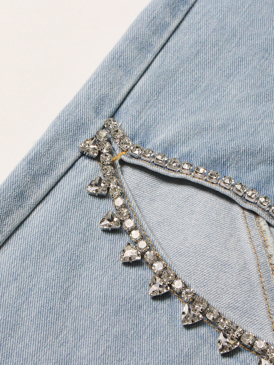 Diamond Beaded Wide-leg Jeans