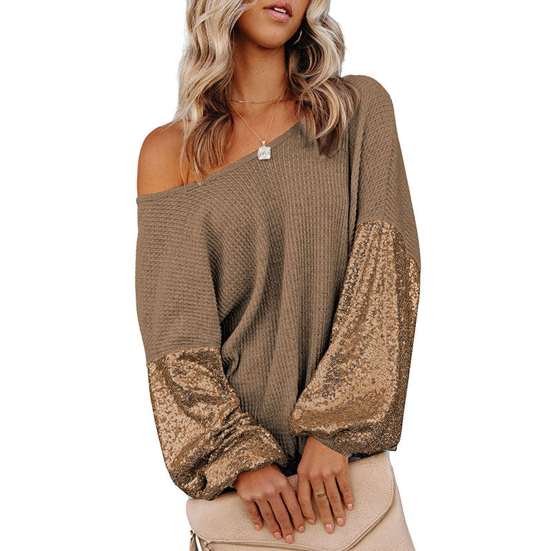 Backless Knitted Long Sleeve Sequins Sweater